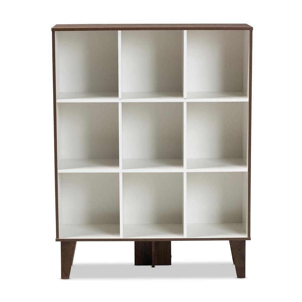 Senja Modern and Contemporary Two-Tone White and Walnut Brown Finished Wood 9-Shelf Bookcase FredCo