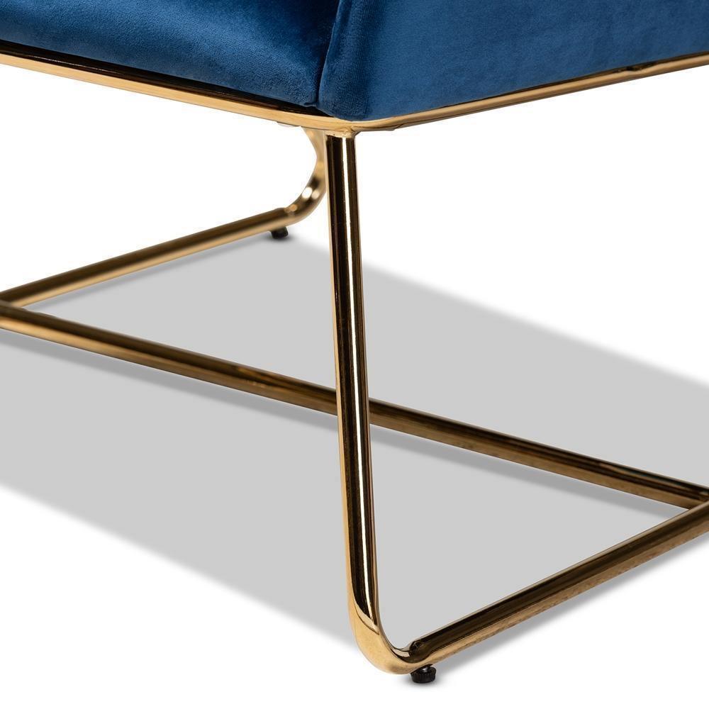 Sennet Glam and Luxe Navy Blue Velvet Fabric Upholstered Gold Finished Armchair FredCo