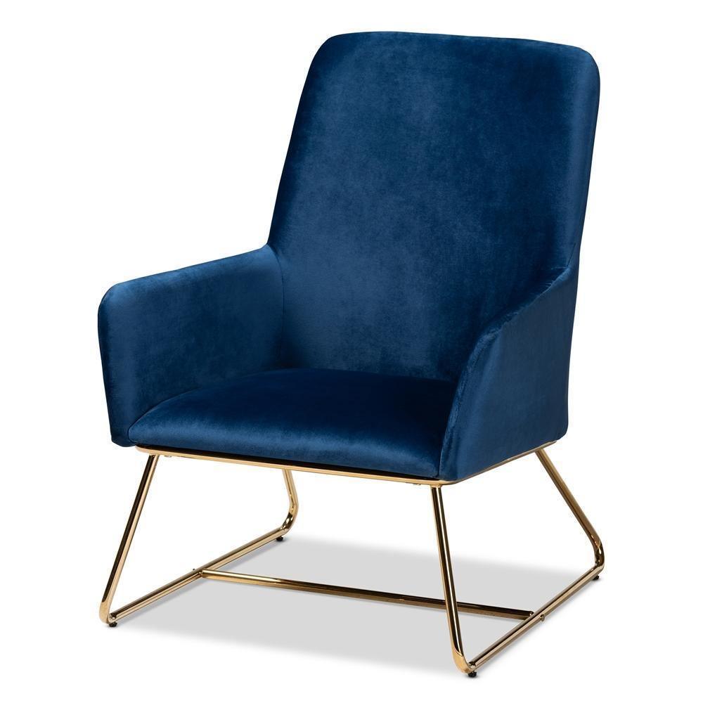 Sennet Glam and Luxe Navy Blue Velvet Fabric Upholstered Gold Finished Armchair FredCo