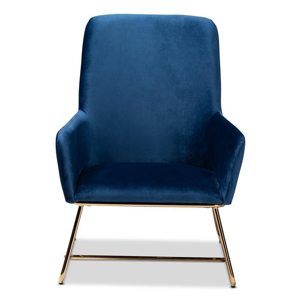 Sennet Glam and Luxe Navy Blue Velvet Fabric Upholstered Gold Finished Armchair FredCo