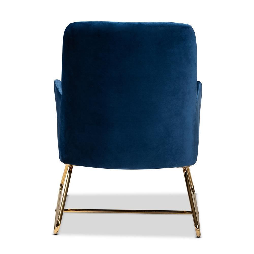 Sennet Glam and Luxe Navy Blue Velvet Fabric Upholstered Gold Finished Armchair FredCo