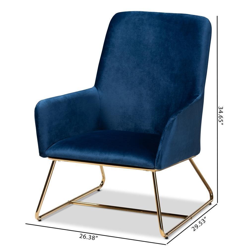 Sennet Glam and Luxe Navy Blue Velvet Fabric Upholstered Gold Finished Armchair FredCo