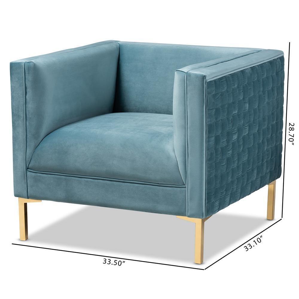 Seraphin Glam and Luxe Light Blue Velvet Fabric Upholstered Gold Finished Armchair FredCo