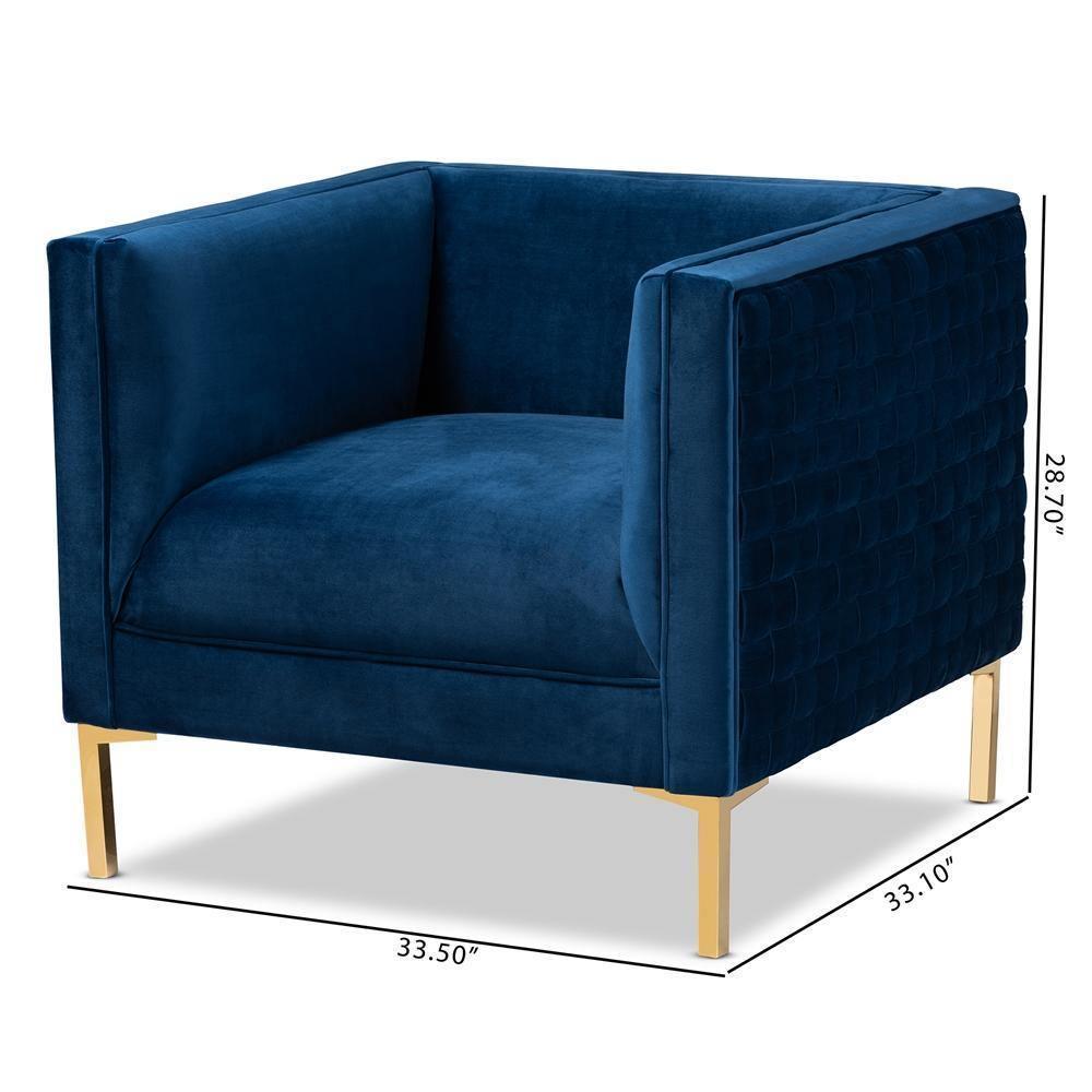 Seraphin Glam and Luxe Navy Blue Velvet Fabric Upholstered Gold Finished Armchair FredCo