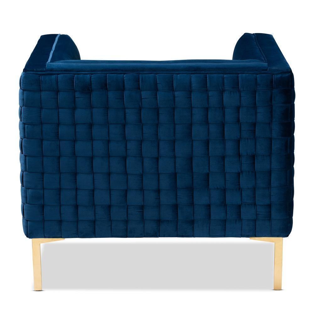 Seraphin Glam and Luxe Navy Blue Velvet Fabric Upholstered Gold Finished Armchair FredCo