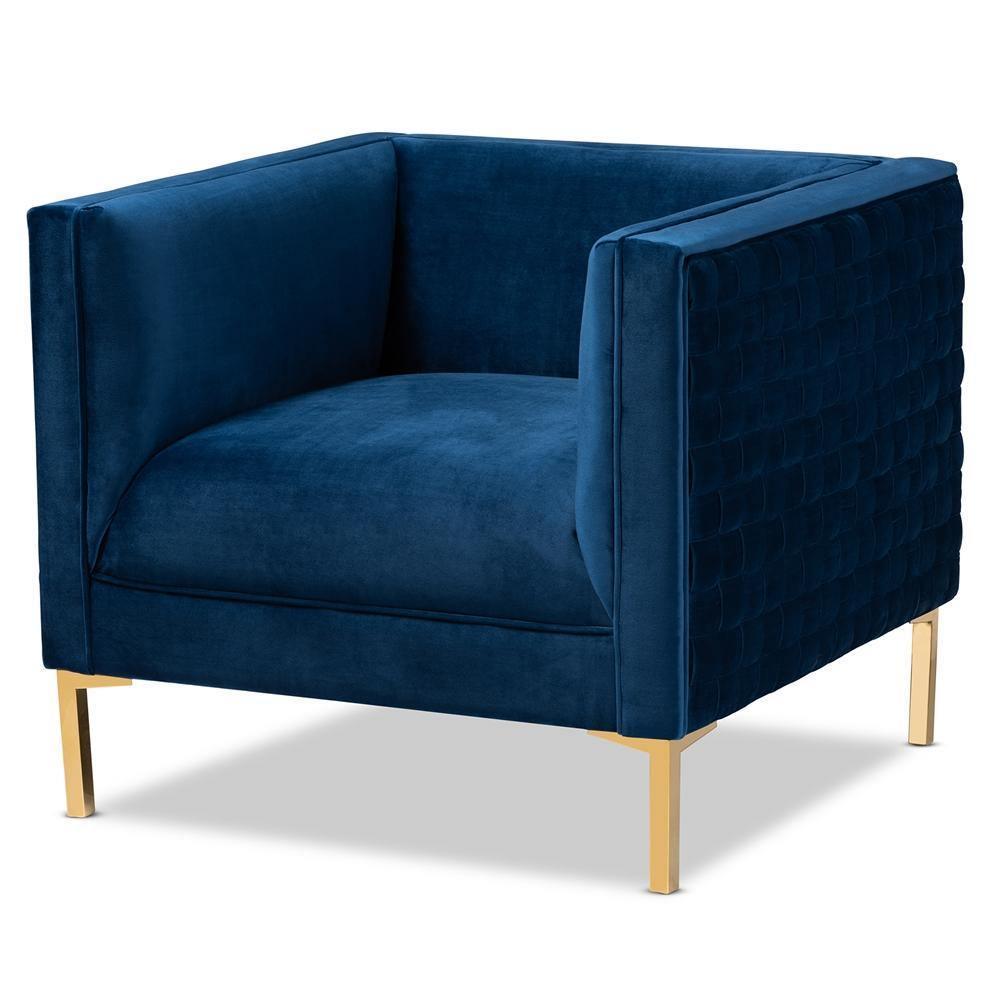Seraphin Glam and Luxe Navy Blue Velvet Fabric Upholstered Gold Finished Armchair FredCo