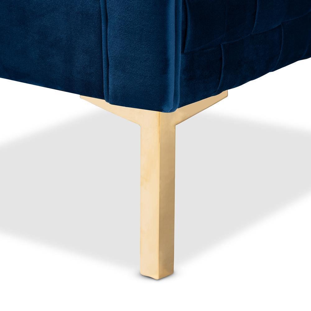 Seraphin Glam and Luxe Navy Blue Velvet Fabric Upholstered Gold Finished Armchair FredCo