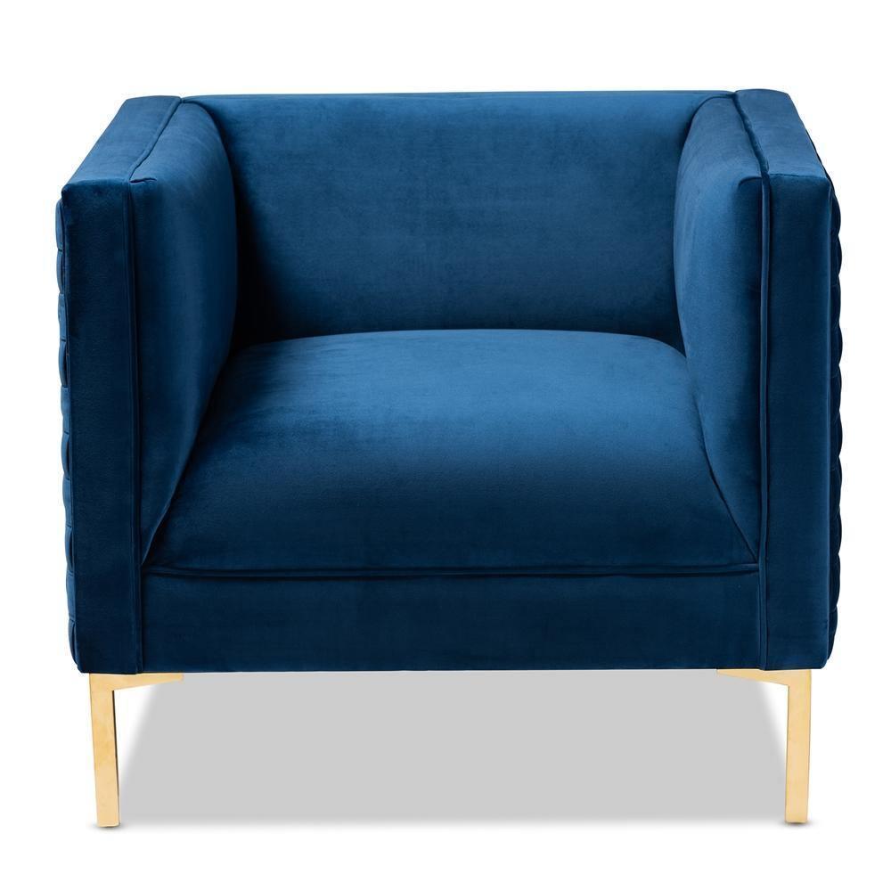 Seraphin Glam and Luxe Navy Blue Velvet Fabric Upholstered Gold Finished Armchair FredCo