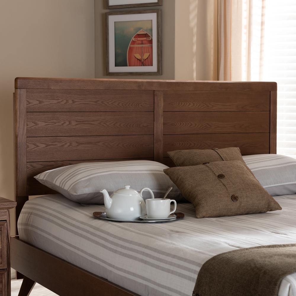 Seren Mid-Century Modern Walnut Brown Finished Wood Queen Size Headboard FredCo
