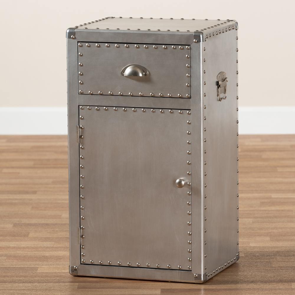 Serge French Industrial Silver Metal 1-Door Accent Storage Cabinet FredCo