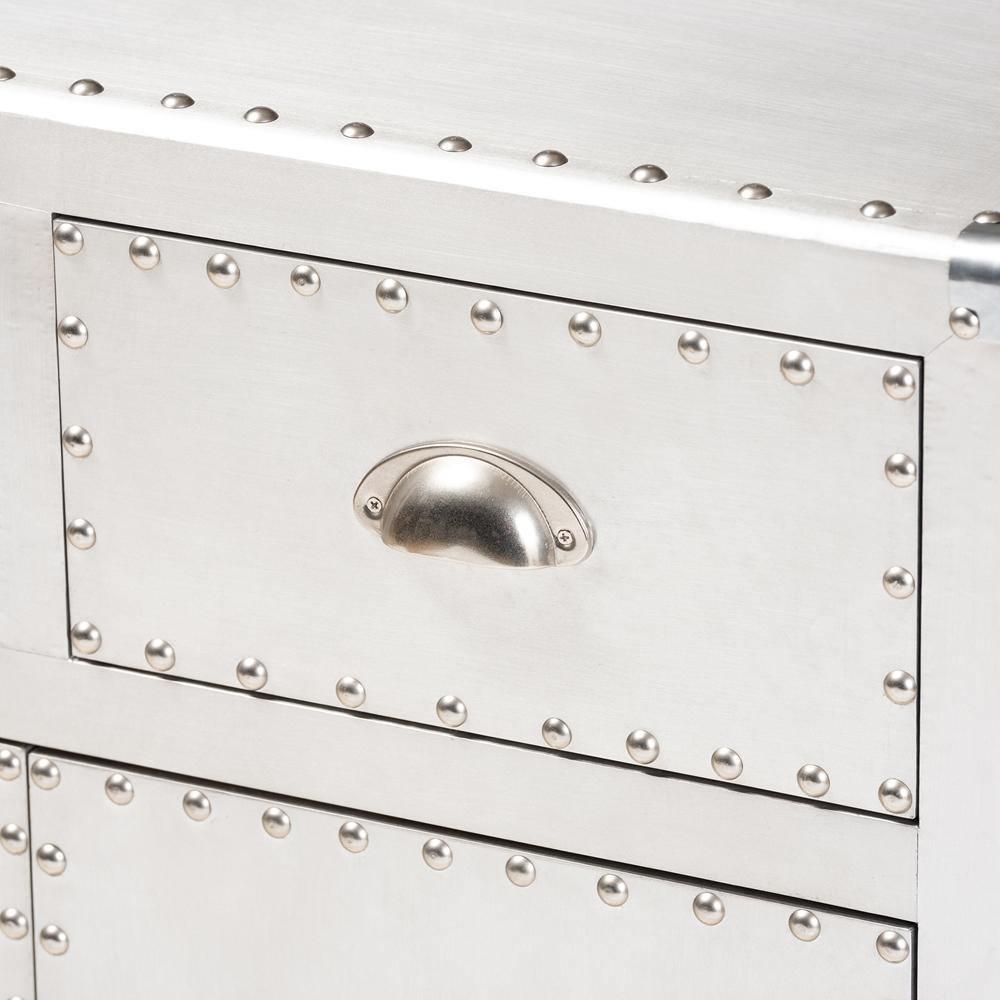 Serge French Industrial Silver Metal 2-Door Accent Storage Cabinet FredCo