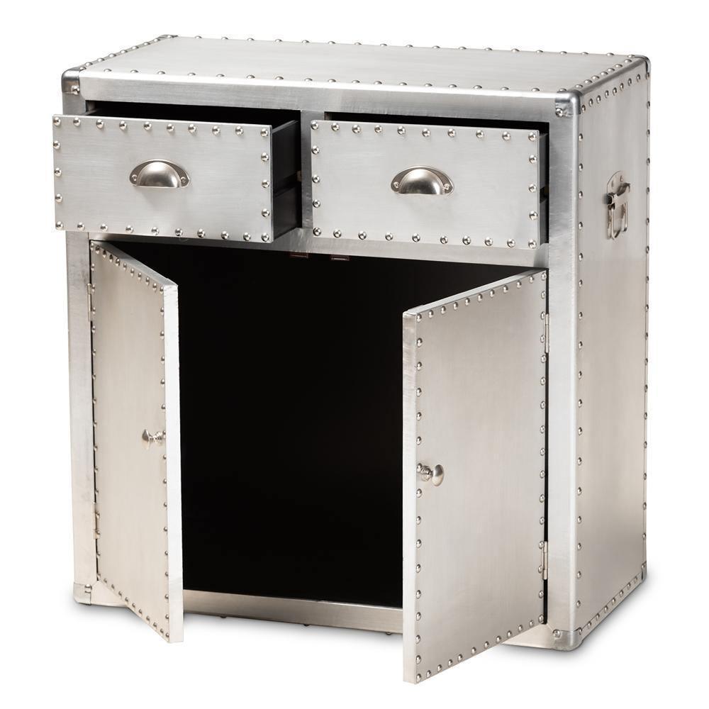 Serge French Industrial Silver Metal 2-Door Accent Storage Cabinet FredCo