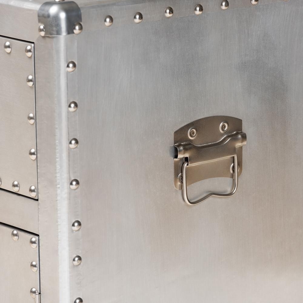 Serge French Industrial Silver Metal 2-Door Accent Storage Cabinet FredCo