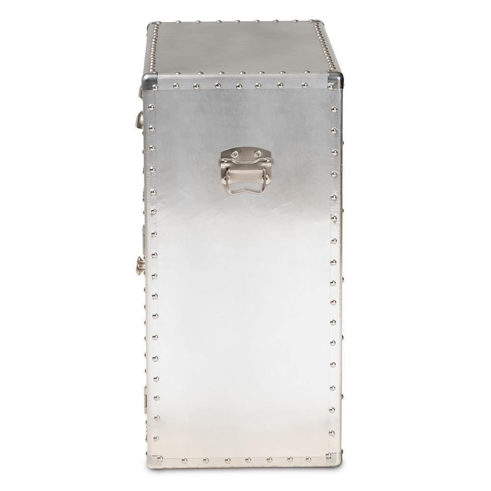 Serge French Industrial Silver Metal 2-Door Accent Storage Cabinet FredCo