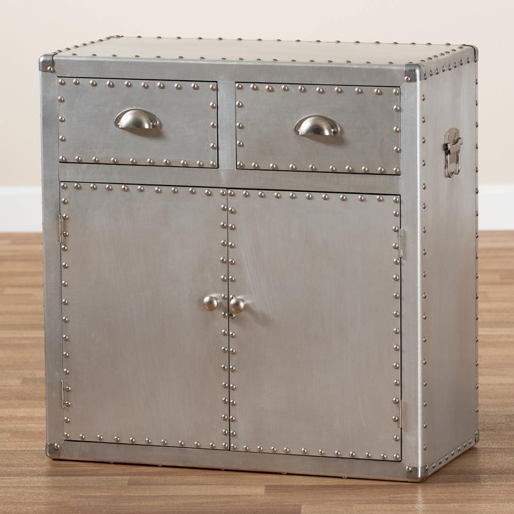 Serge French Industrial Silver Metal 2-Door Accent Storage Cabinet FredCo