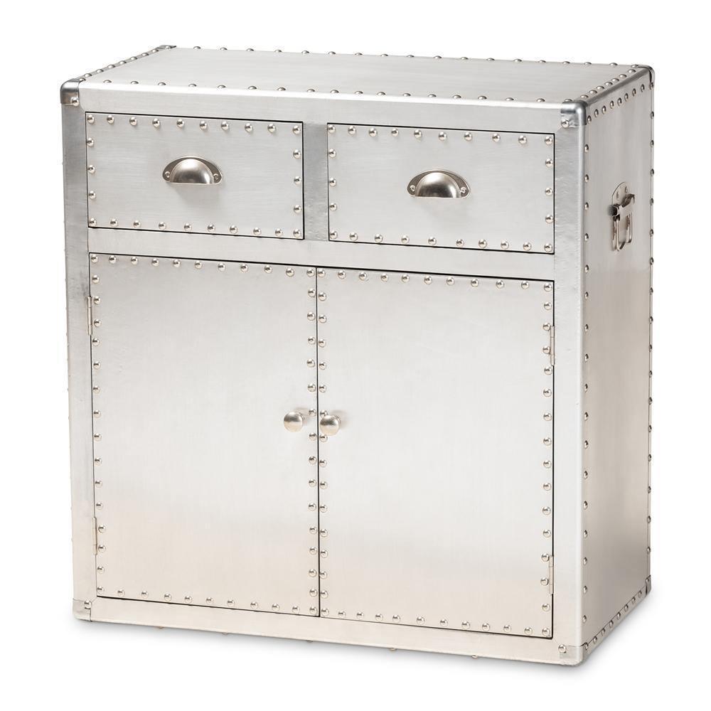 Serge French Industrial Silver Metal 2-Door Accent Storage Cabinet FredCo
