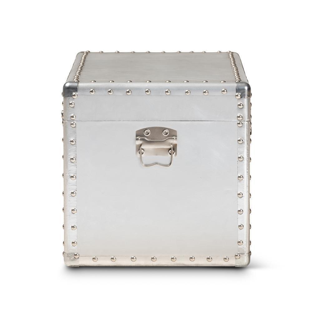 Serge French Industrial Silver Metal Storage Trunk FredCo