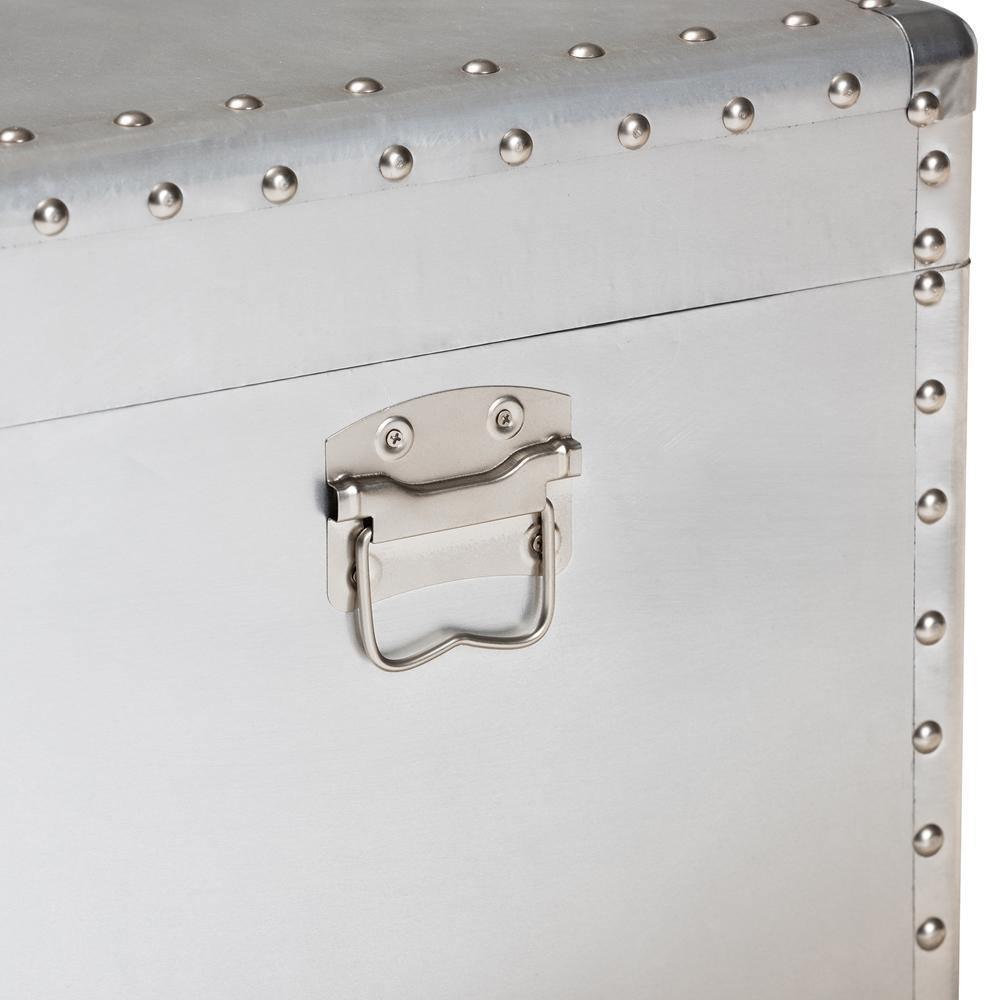 Serge French Industrial Silver Metal Storage Trunk FredCo