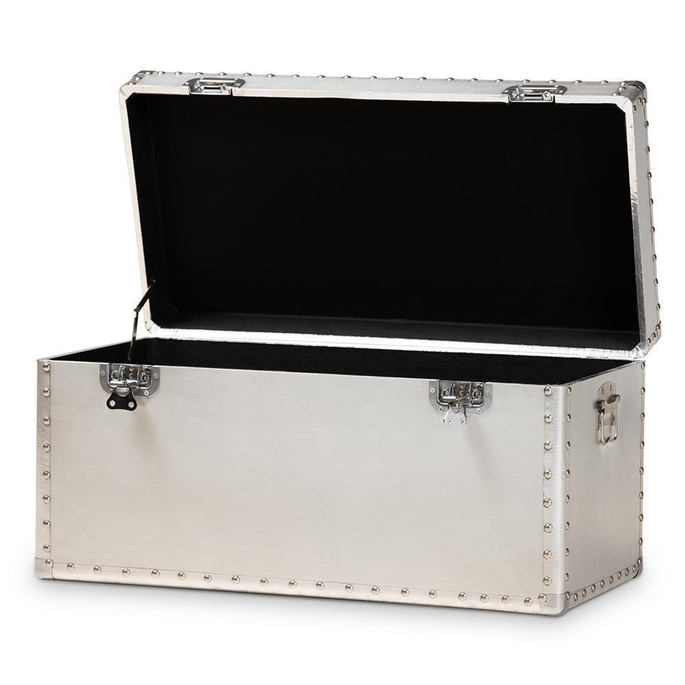 Serge French Industrial Silver Metal Storage Trunk FredCo
