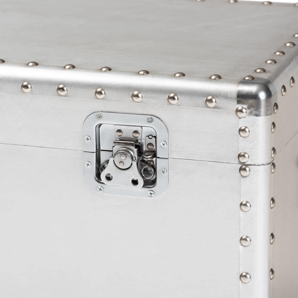 Serge French Industrial Silver Metal Storage Trunk FredCo