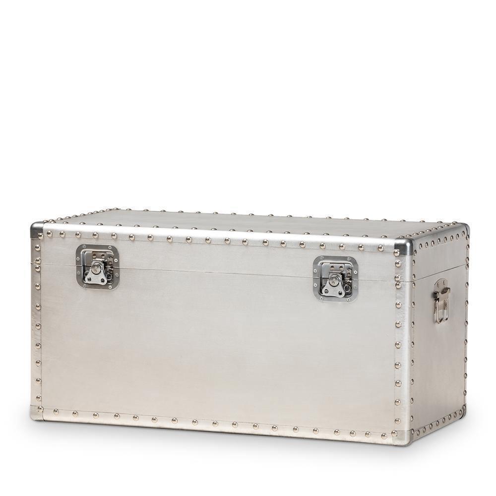Serge French Industrial Silver Metal Storage Trunk FredCo