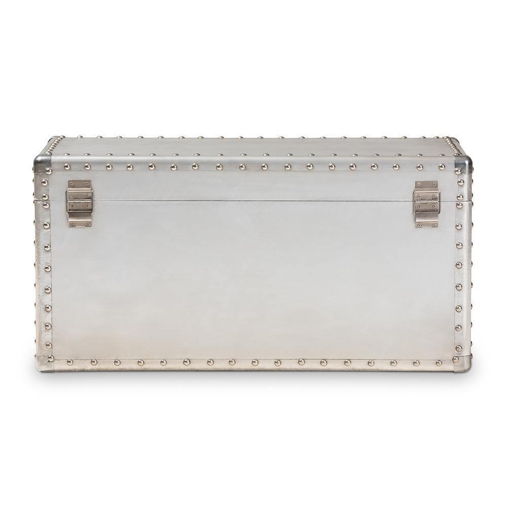 Serge French Industrial Silver Metal Storage Trunk FredCo