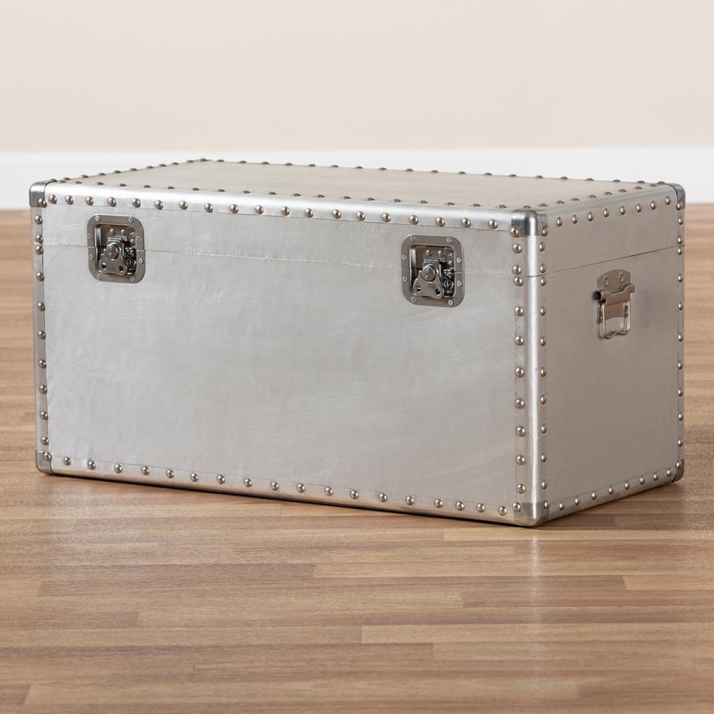 Serge French Industrial Silver Metal Storage Trunk FredCo