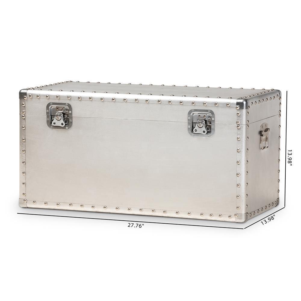 Serge French Industrial Silver Metal Storage Trunk FredCo