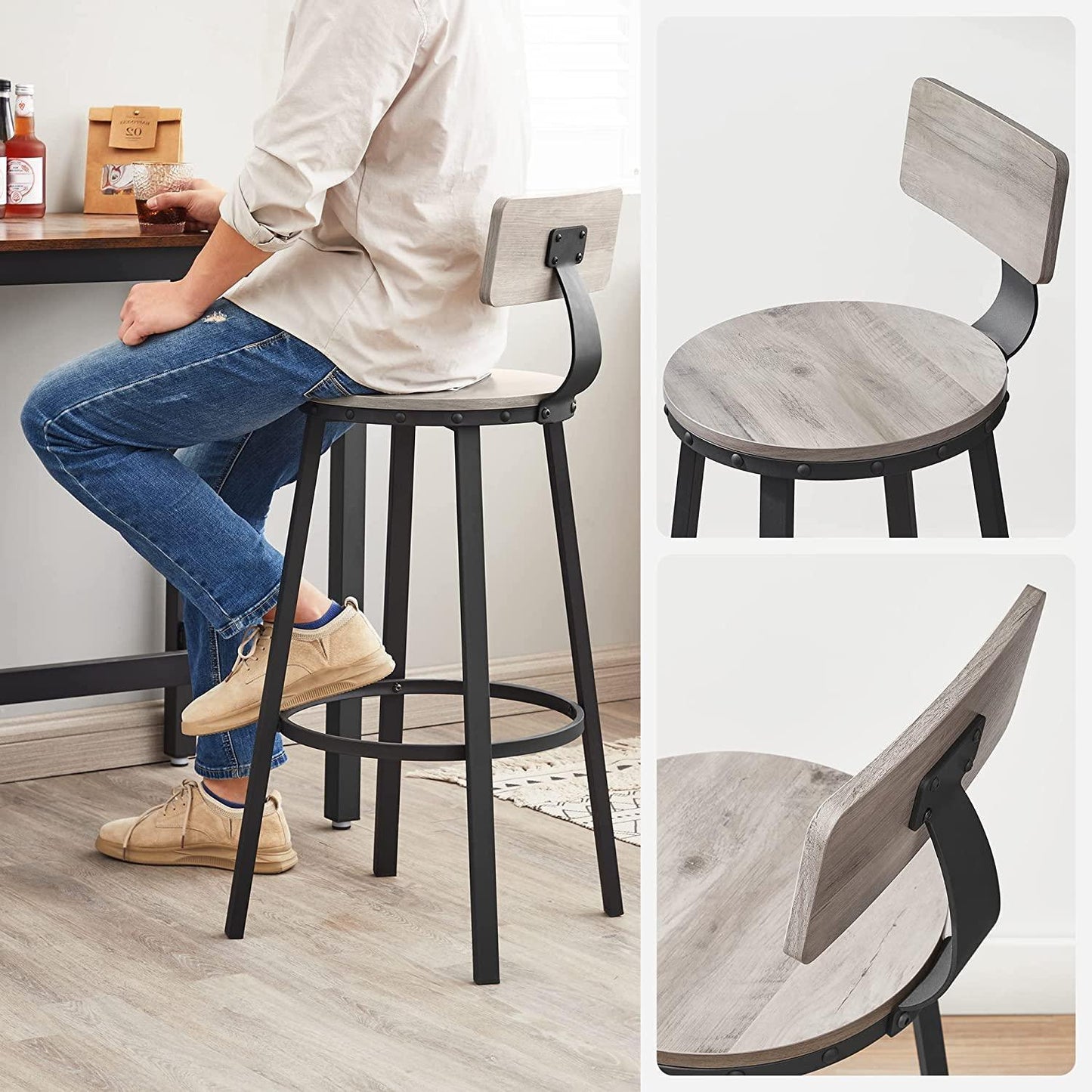 Set of 2 Bar Chairs with Backrests FredCo