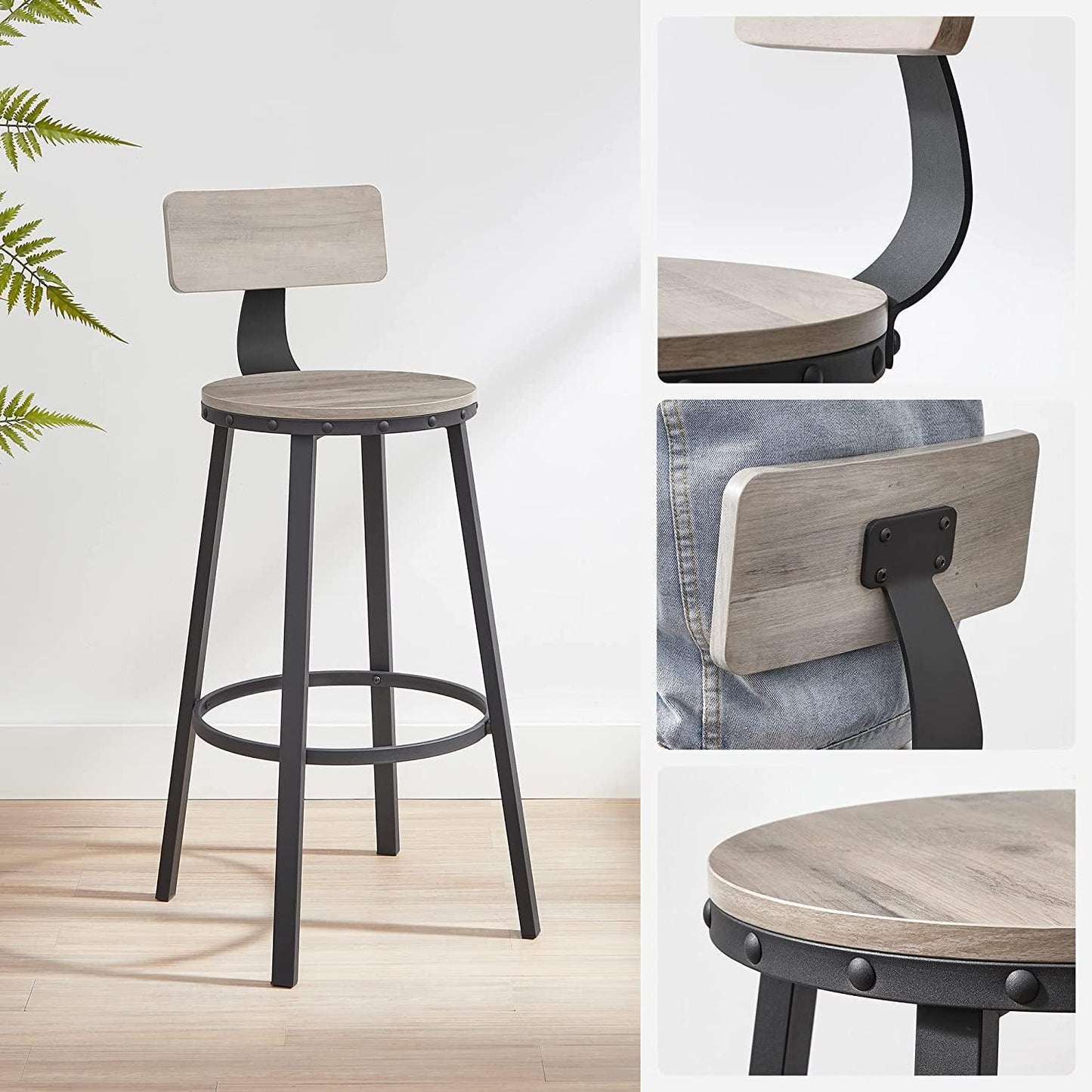 Set of 2 Bar Chairs with Backrests FredCo