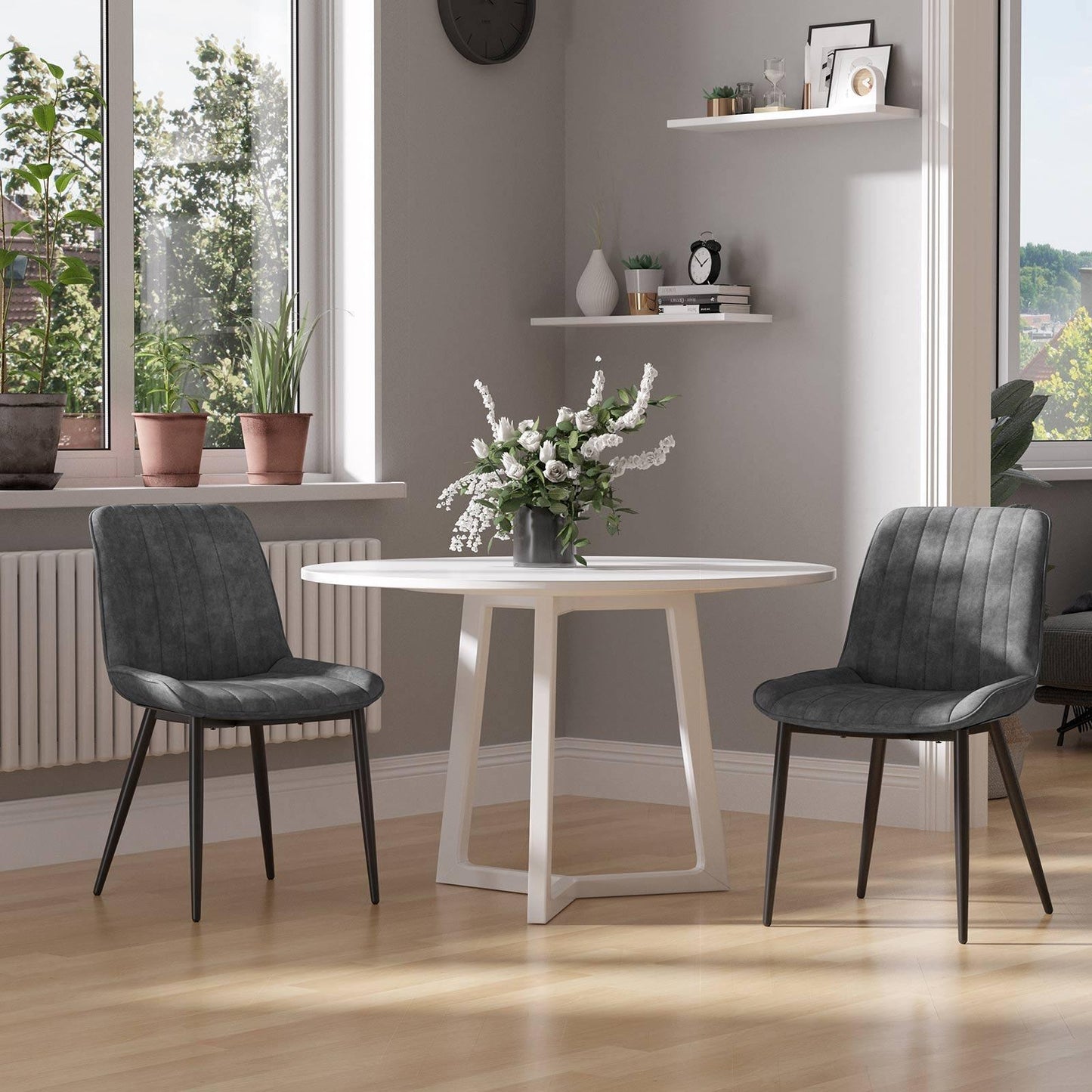 Set of 2 Dining Chairs with Backrest Gray FredCo