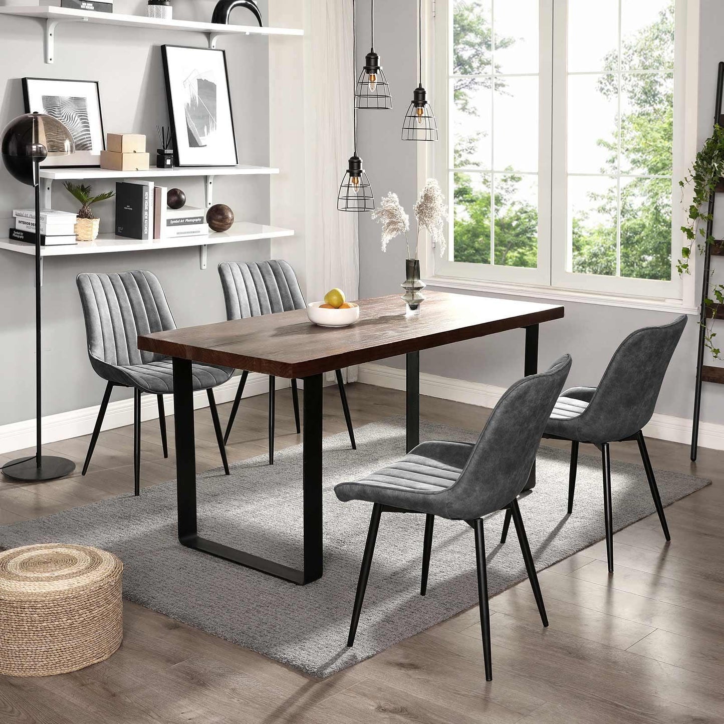 Set of 2 Dining Chairs with Backrest Gray FredCo