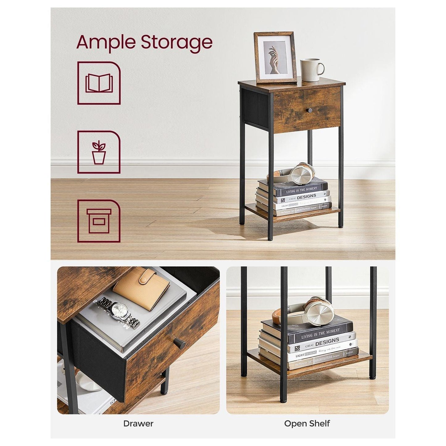 Set of 2 End Tables 24" Rustic Brown FredCo