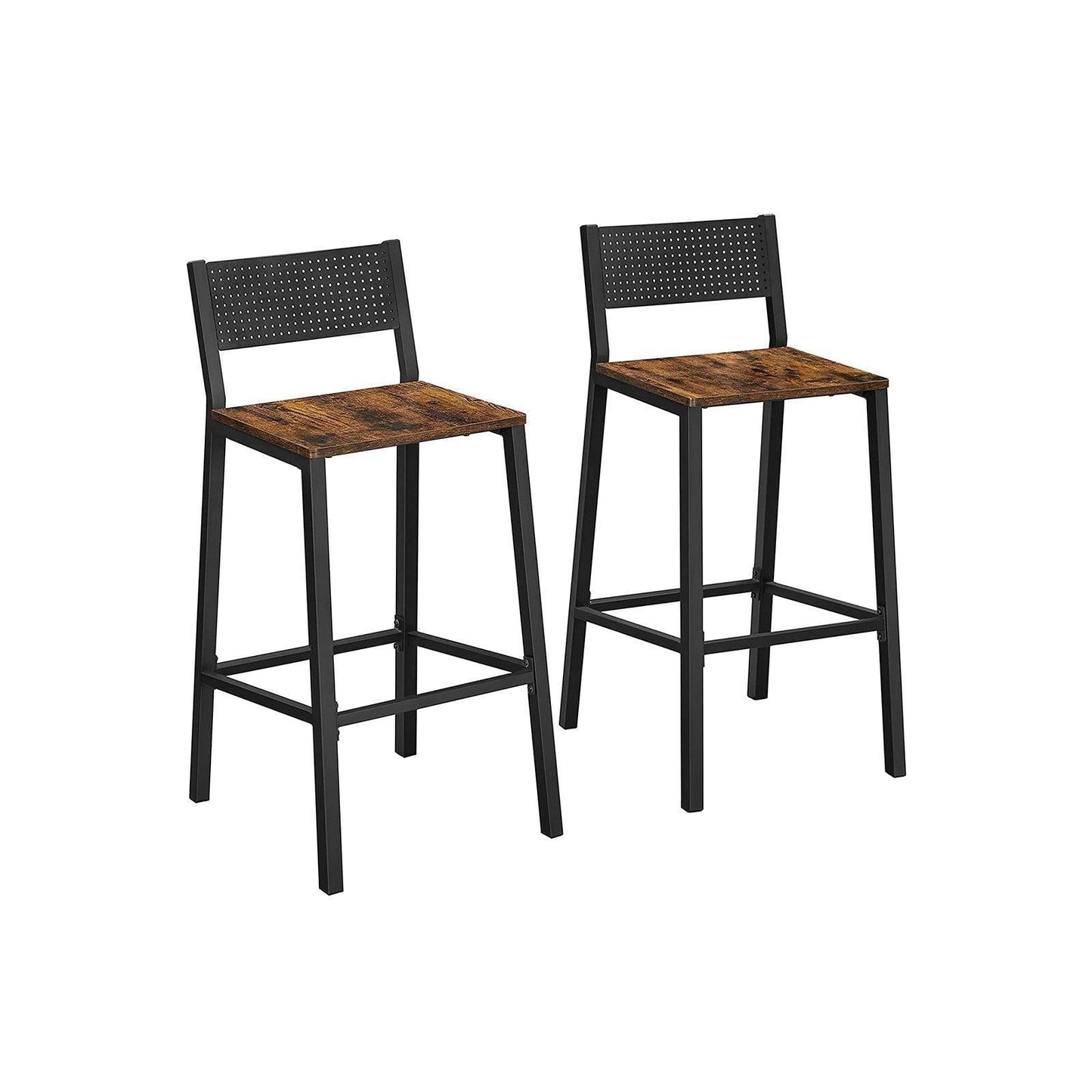 Set of 2 Industrial Bar Stools with Backrest FredCo