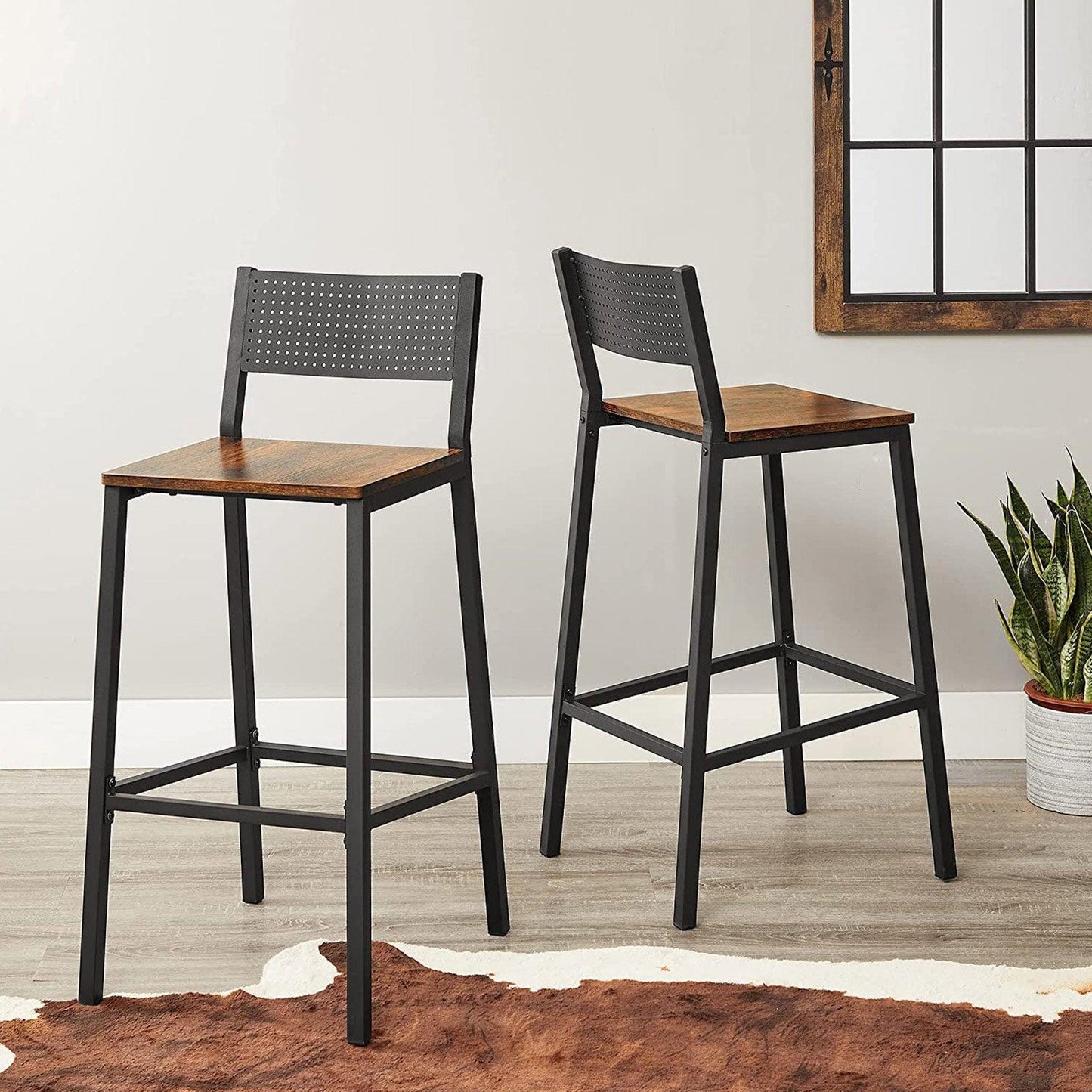 Set of 2 Industrial Bar Stools with Backrest FredCo