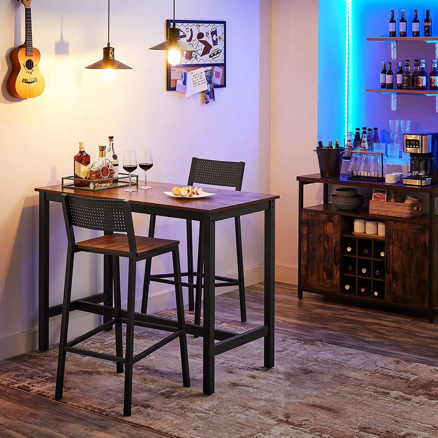Set of 2 Industrial Bar Stools with Backrest FredCo