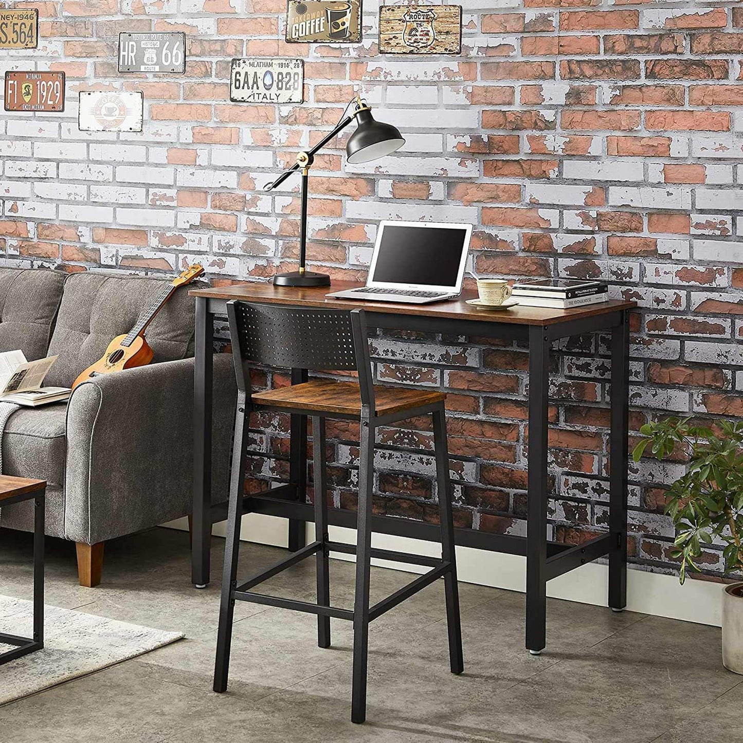 Set of 2 Industrial Bar Stools with Backrest FredCo