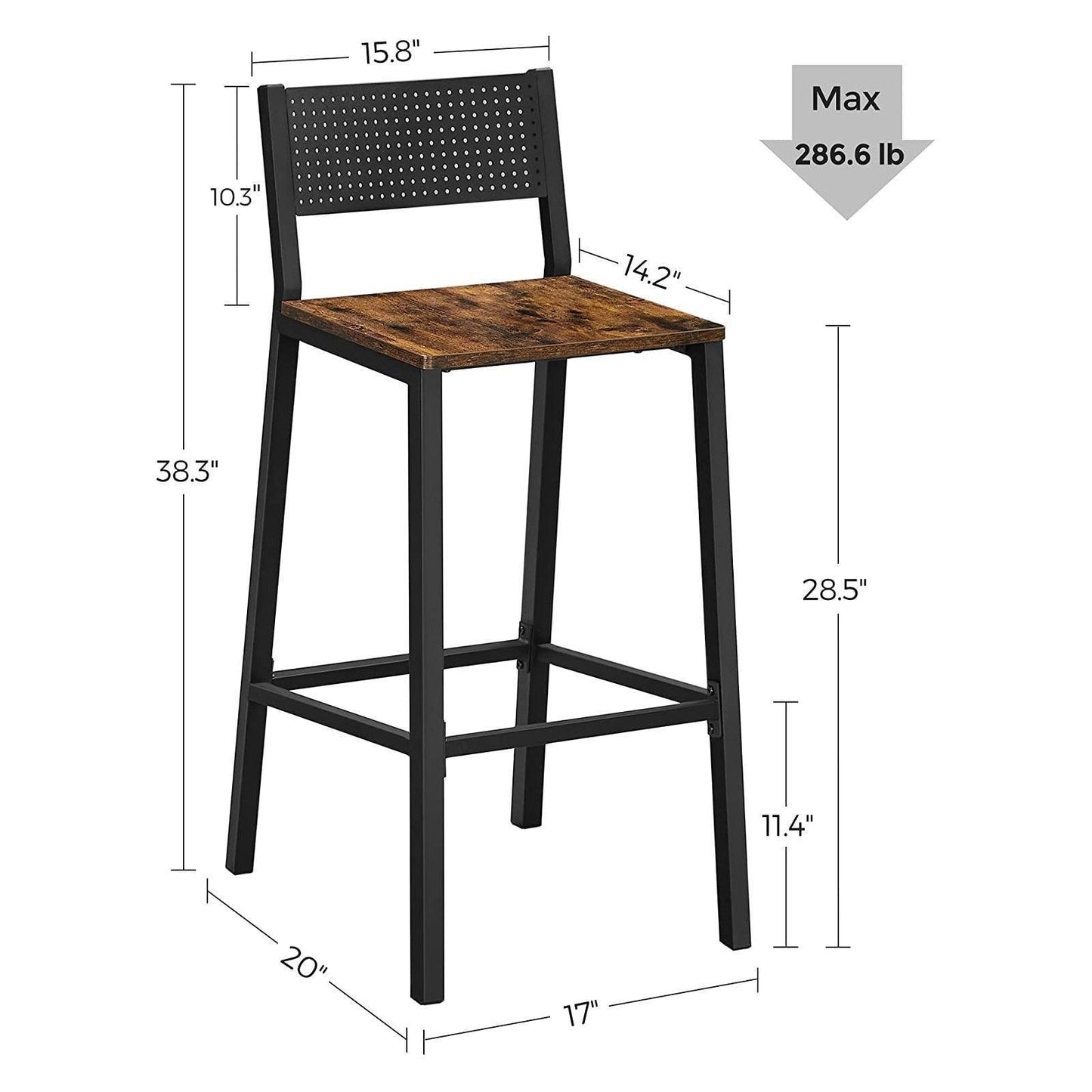 Set of 2 Industrial Bar Stools with Backrest FredCo