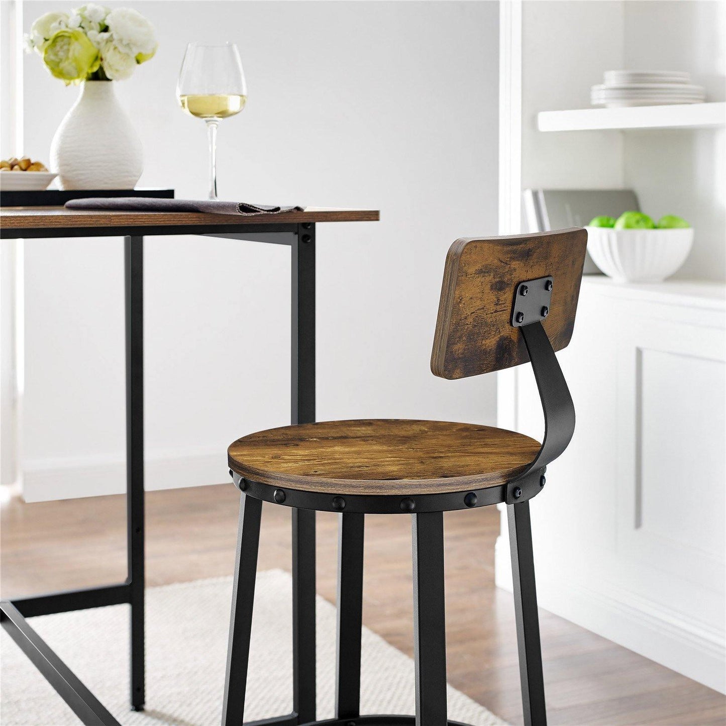 Set of 2 Industrial Brown Bar Stools with Backrests FredCo