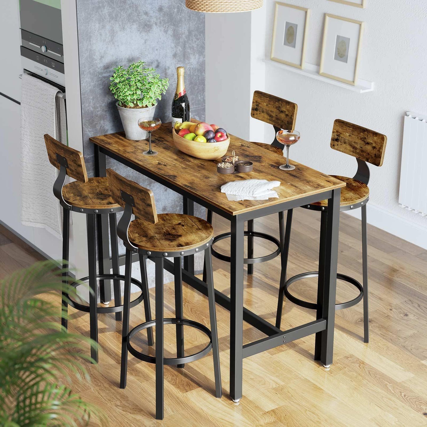 Set of 2 Industrial Brown Bar Stools with Backrests FredCo