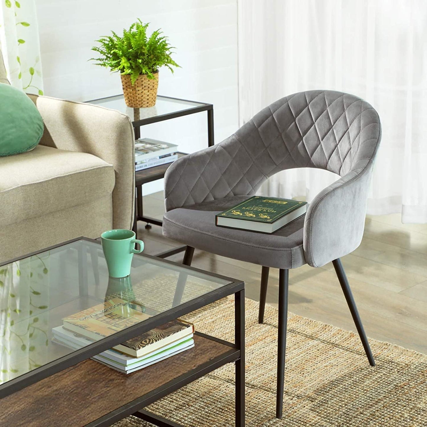 Set of 2 Modern Gray Velvet Dining Chairs FredCo