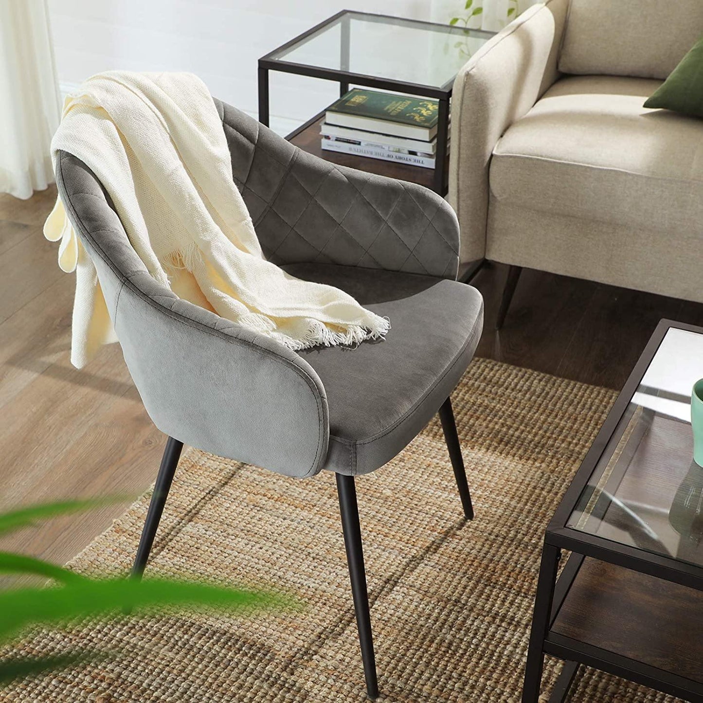 Set of 2 Modern Gray Velvet Dining Chairs FredCo
