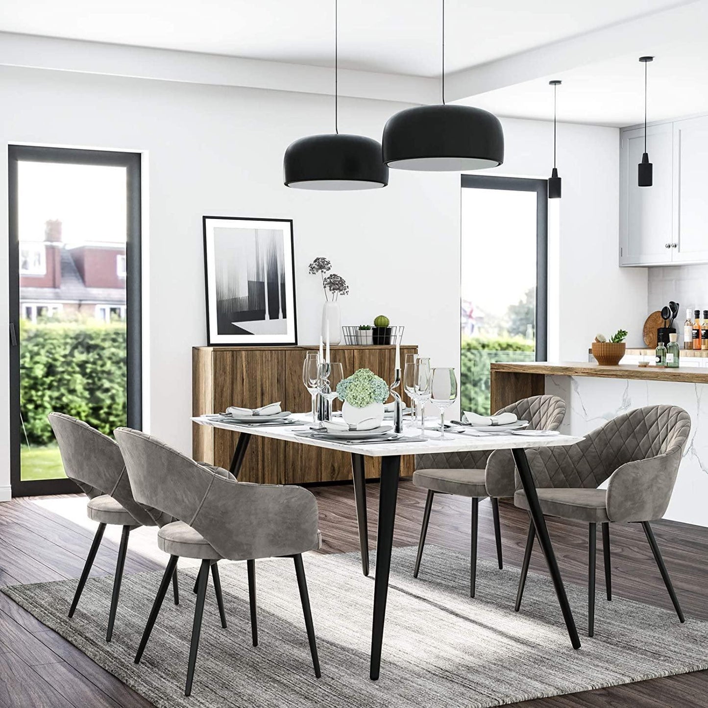 Set of 2 Modern Gray Velvet Dining Chairs FredCo