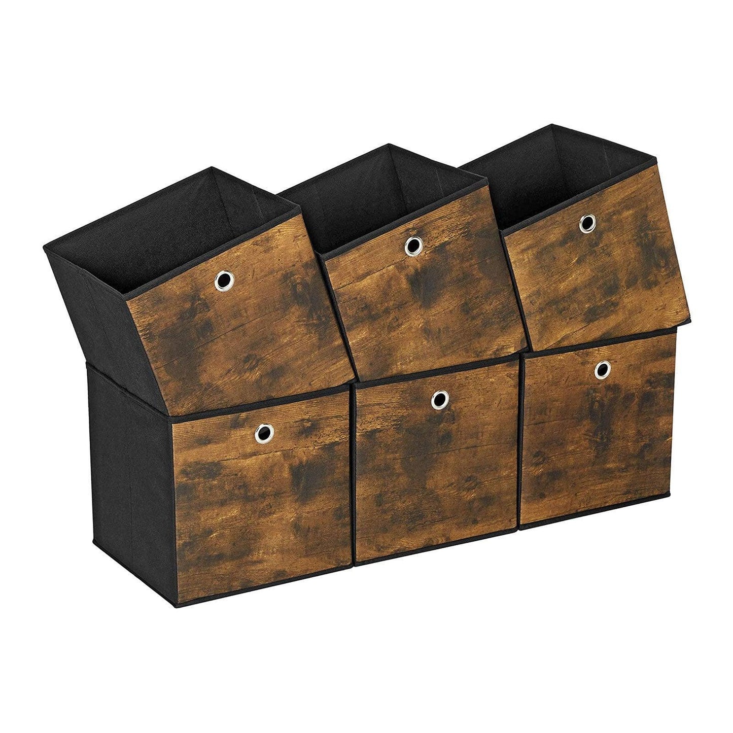Set of 6 Brown & Black Folding Storage Box FredCo