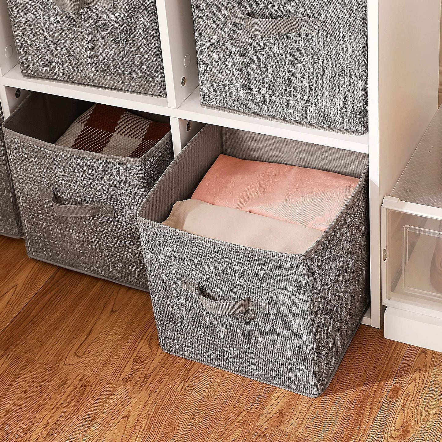 Set of 6 Fabric Storage Bins with Dual Handles, Taupe FredCo