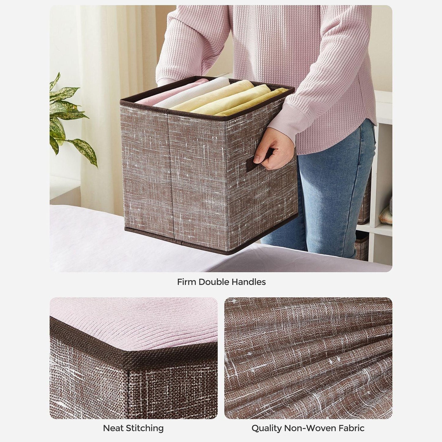 Set of 6 Non-Woven Storage Cubes with Double Handles, Chocolate FredCo