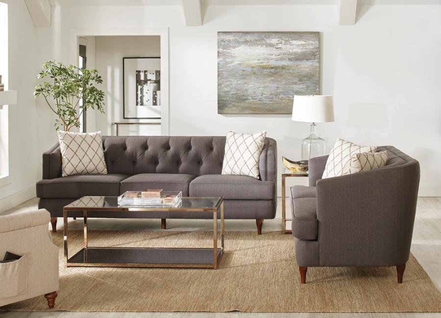 Shelby 2-piece Tufted Upholstered Living Room Set Grey and Brown 508951-S2 Coaster FredCo