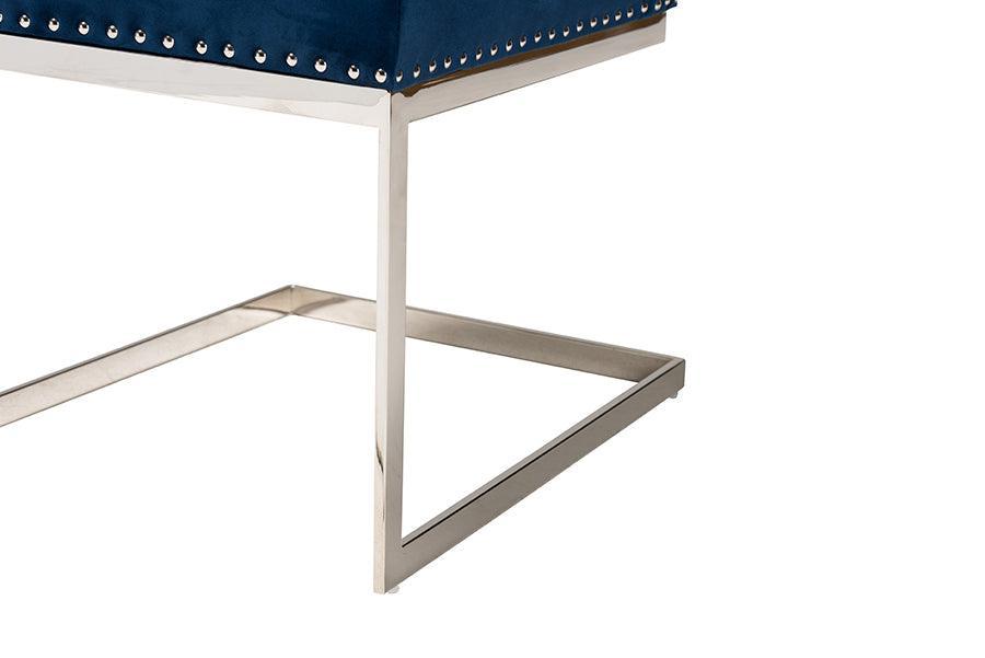 Sherine Contemporary Glam and Luxe Navy Blue Velvet Fabric and Silver Metal 2-Piece Dining Chair Set FredCo