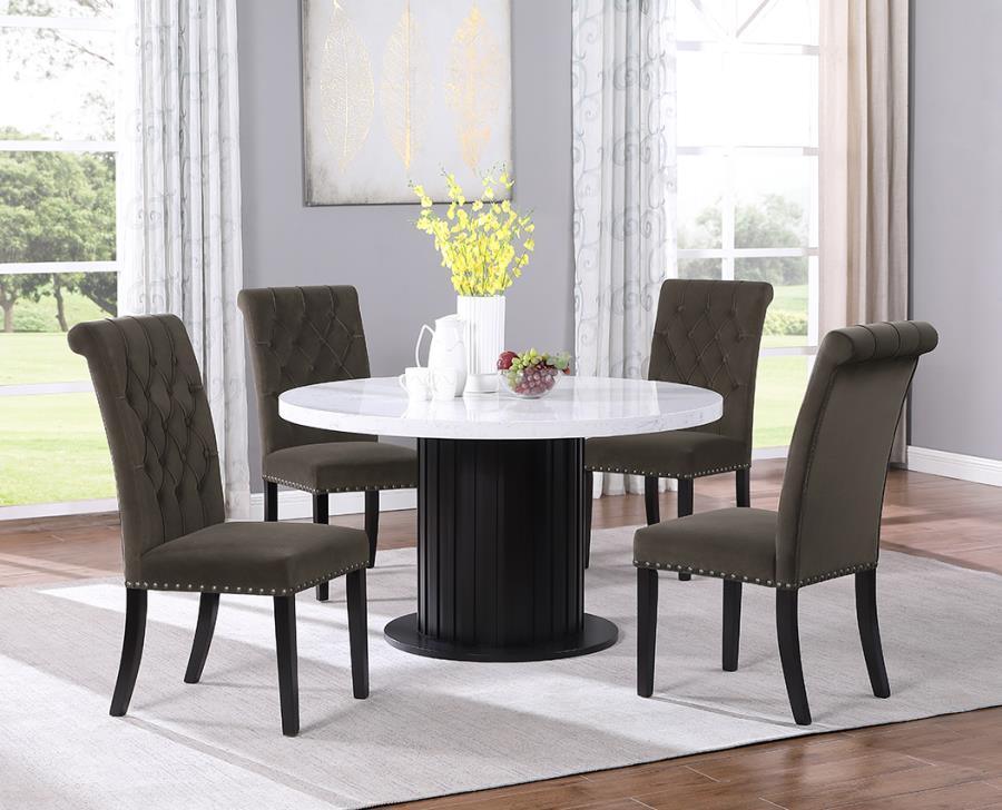 Sherry 5-piece Round Dining Set with Brown Velvet Chairs 115490-S5BV Coaster FredCo