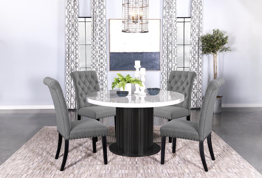 Sherry 5-piece Round Dining Set with Grey Fabric Chairs 115490-S5G Coaster FredCo